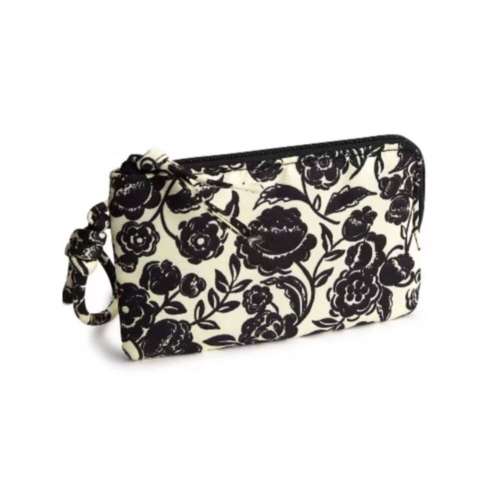 Vera Bradley Zip Card Pouch Nylon Bubbly Flowers Black White Wallet NWT